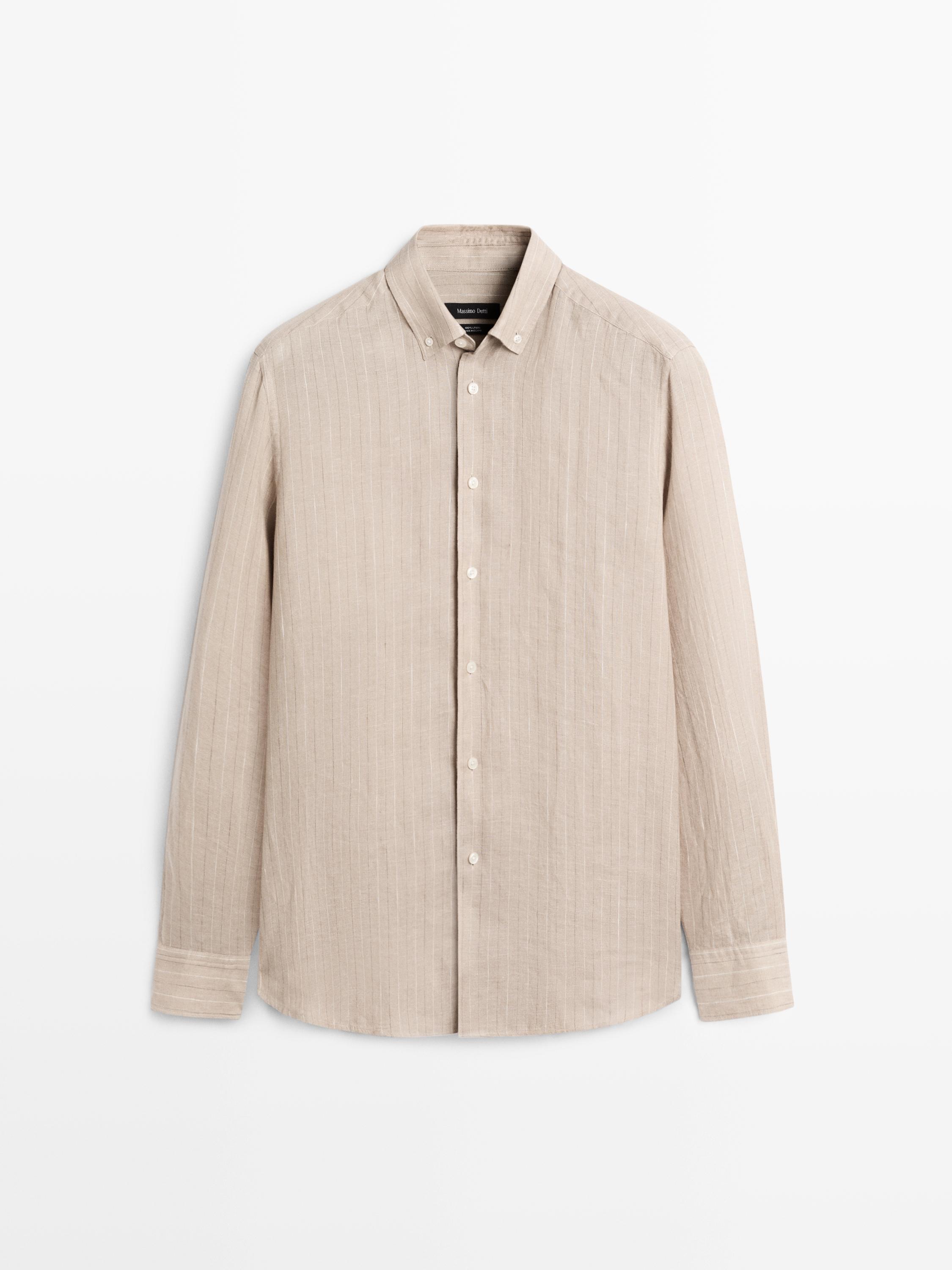 Chemise slim 100 % lin à rayures